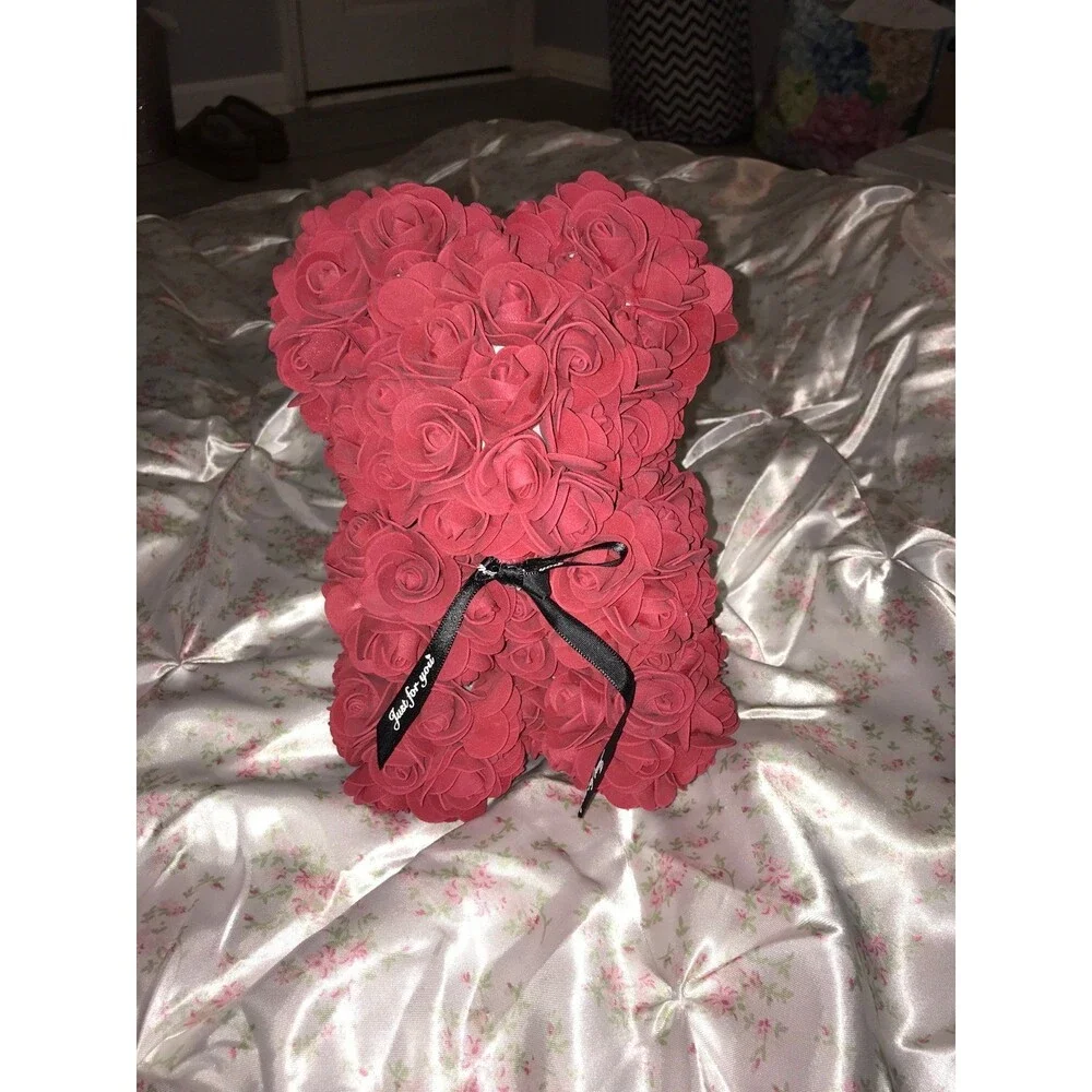 Red rose pedal teddy bear